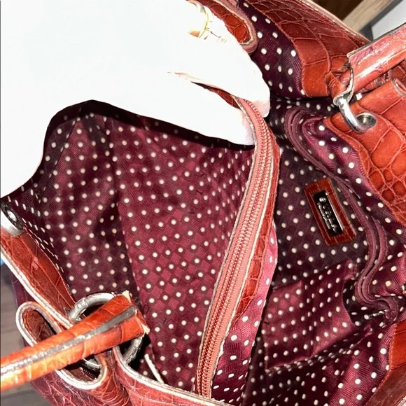 Furla Crocodile-Embossed Rust Colored Tote Bag - Picture 12 of 15